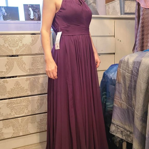 NWT Size A10 Azazie "CHERISH" chiffon floor length dress in grape - Picture 3 of 3